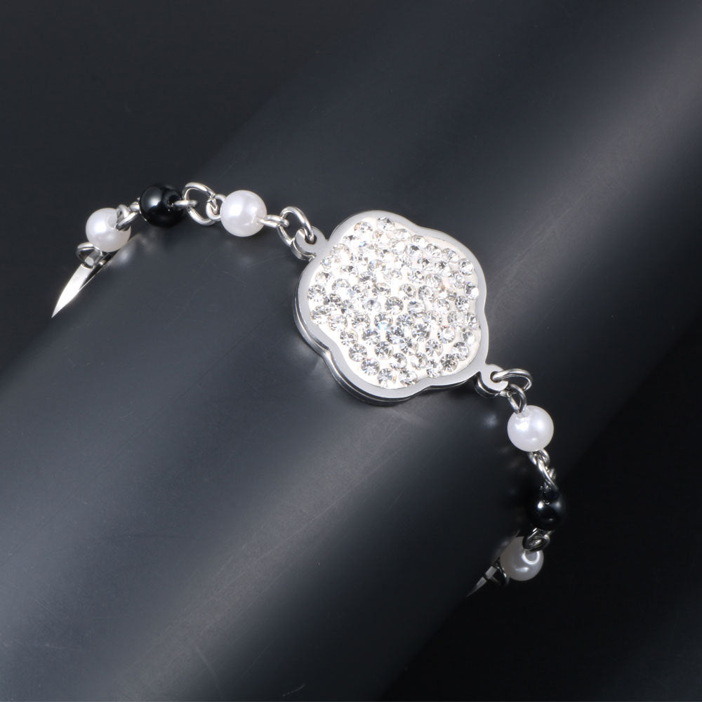 Elegant Titanium Steel Floral Pearl Bracelet - Ideal Gift for Her