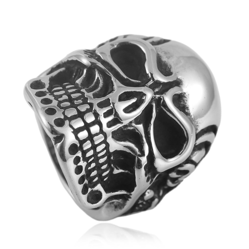 Men's Retro Titanium Steel Skull Ring - European and American Design