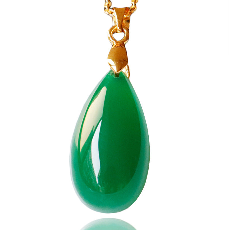 Green Chalcedony Pendant in Water Droplet Shape