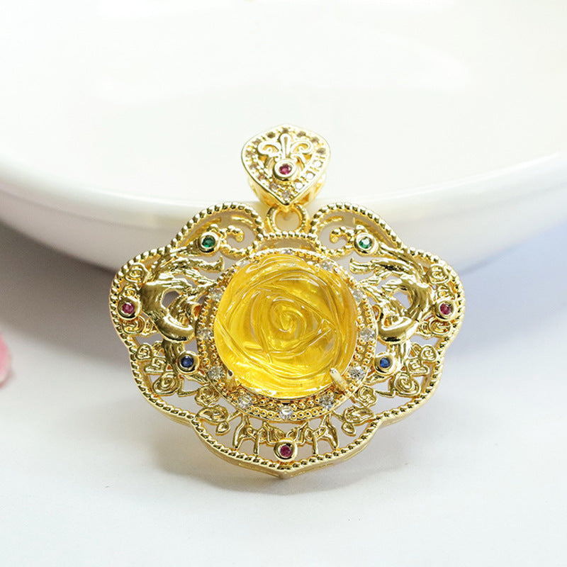 Amber Flower Ruyi Pendant with Hollow Design