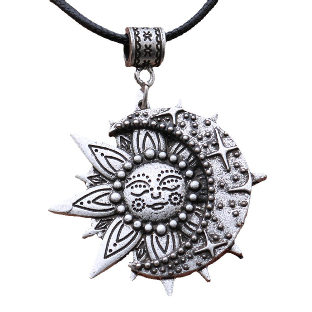 Sun Smiling Face and Celestial Necklace Mandala Flower Pendant Viking Jewelry for Men and Women