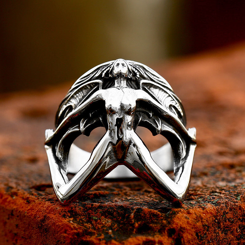 Gothic Devil Ring in Stainless Steel for Men - Retro Titanium Design, Custom Sizes 7-13 Available