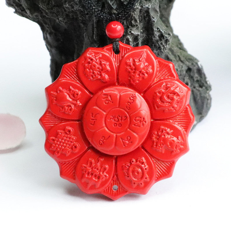 Pendant: The Vibrant Fortune Emblem With Red Sand, Cinnabar, Treasures, and Lotus