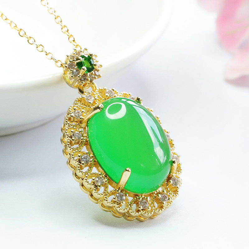 Pigeon Egg Imperial Green Chalcedony Zircon Hollow Pendant