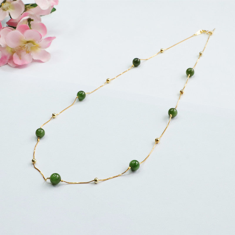 Jasper Stone Sterling Silver Necklace with Hotan Jade Beads