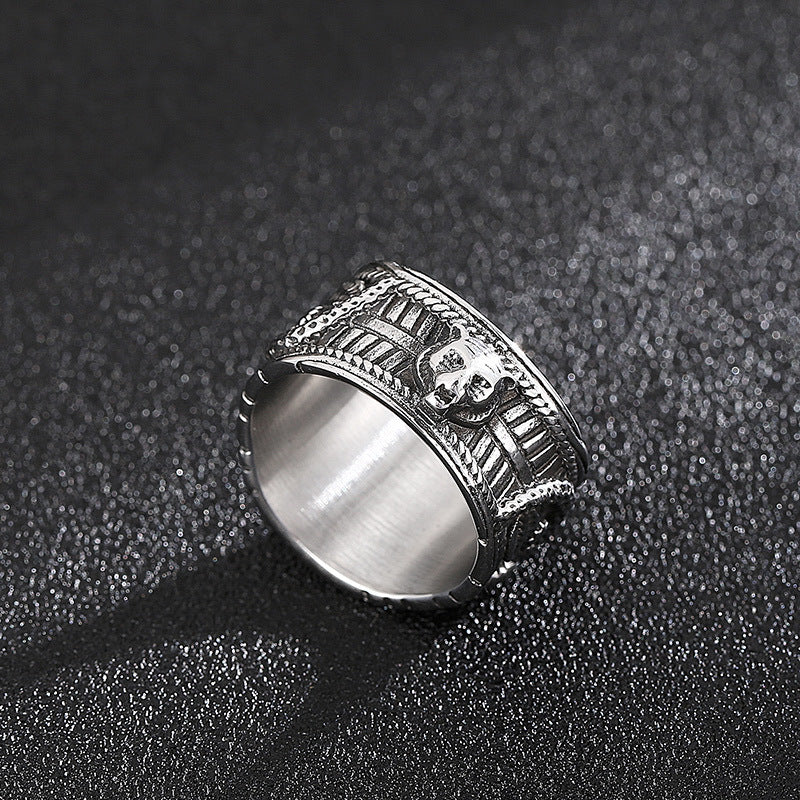 Titanium Steel Double Snake Ring with Crystal Inlay - Punk Style for Men