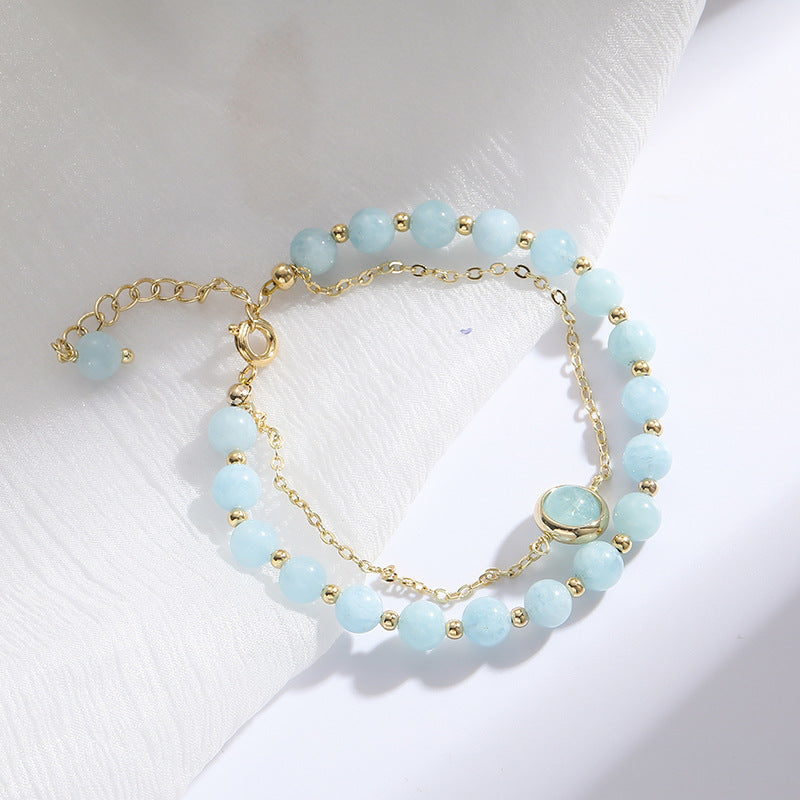 Gentle Aquamarine Double Layer Sterling Silver Bracelet