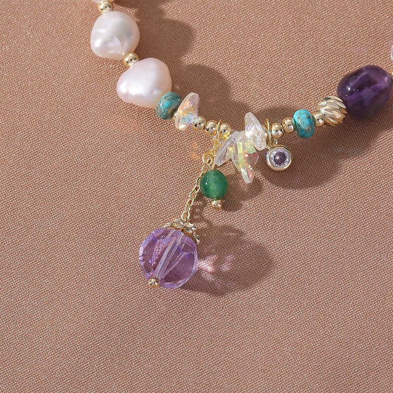 Trendy Retro Style Pearl Purple Chalcedony Bracelet