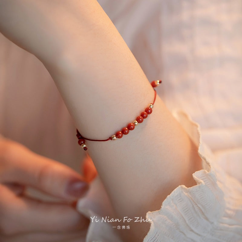 Red Agate Stackable Bracelet with 14k Gold Plated Lucky Beads