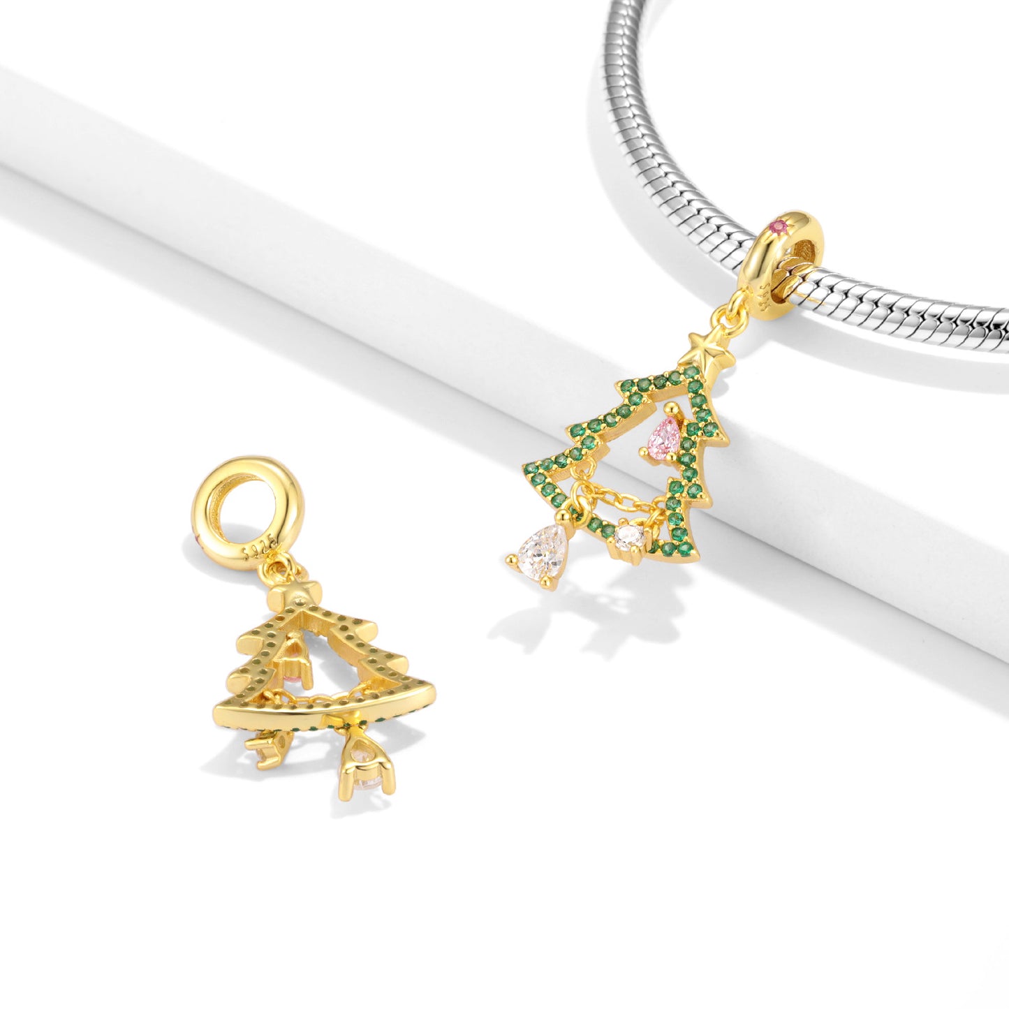 Hollow Christmas Tree Colourful Zircon Silver Pendant