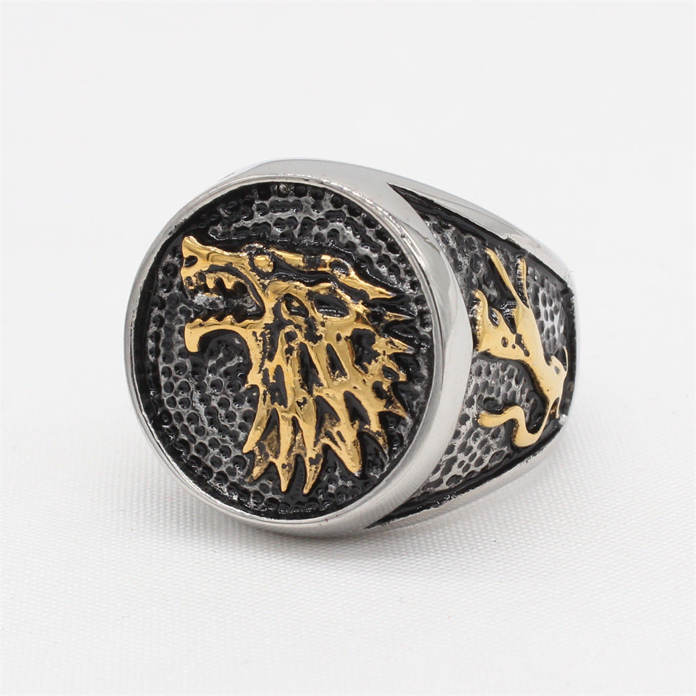 Retro Ice Wolf Titanium Steel Ring for Men