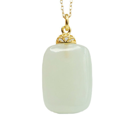 S925 Sterling Silver Rectangular Hotan Jade Pendant Necklace from the Planderful Collection