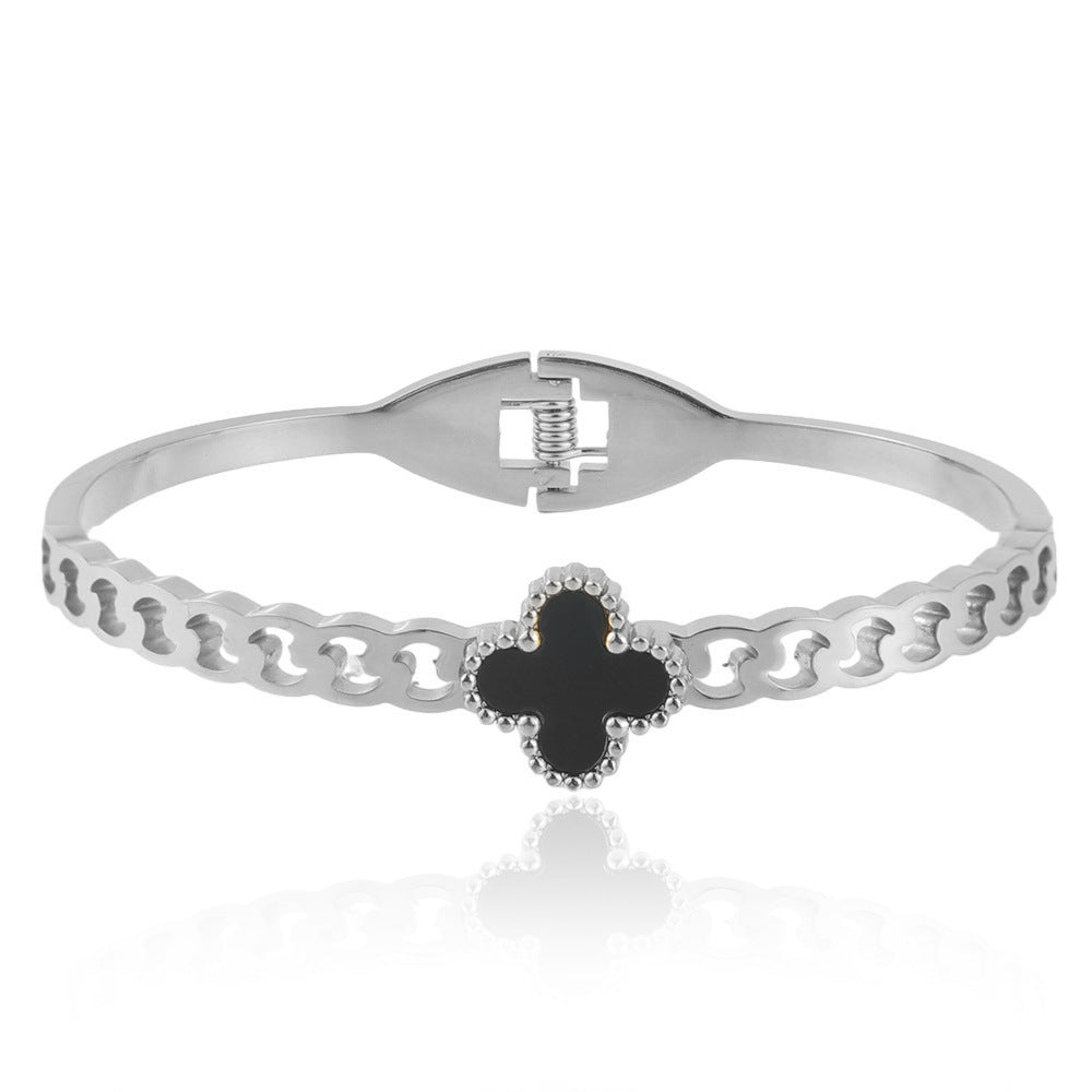 Stainless Steel Four-Leaf Clover Hollow Bracelet - Modern Light Luxury Titanium Steel Accessory