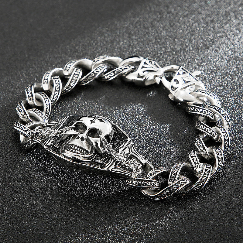 Vintage-Inspired European and American Skull Men's Bracelet in Stainless Steel Titanium