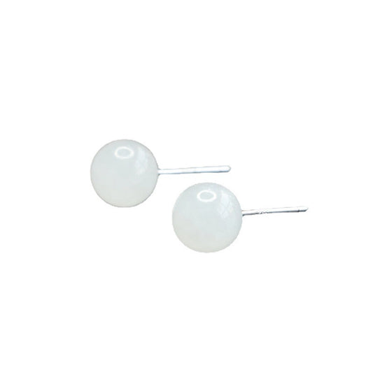 S925 Sterling Silver White Jade Bead Stud Earrings