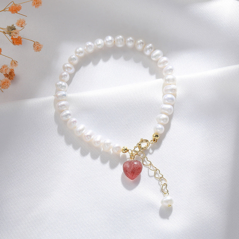 Strawberry Crystal Love Bracelet with Freshwater Pearl