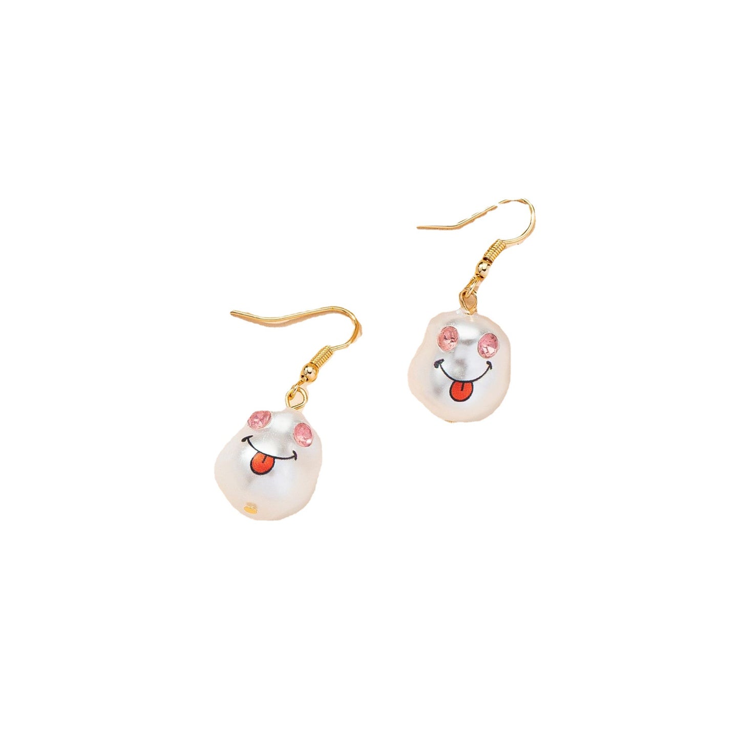 European and American Jewelry Wholesale: Smiling Face Pearl Print Earrings with Cartoon Design