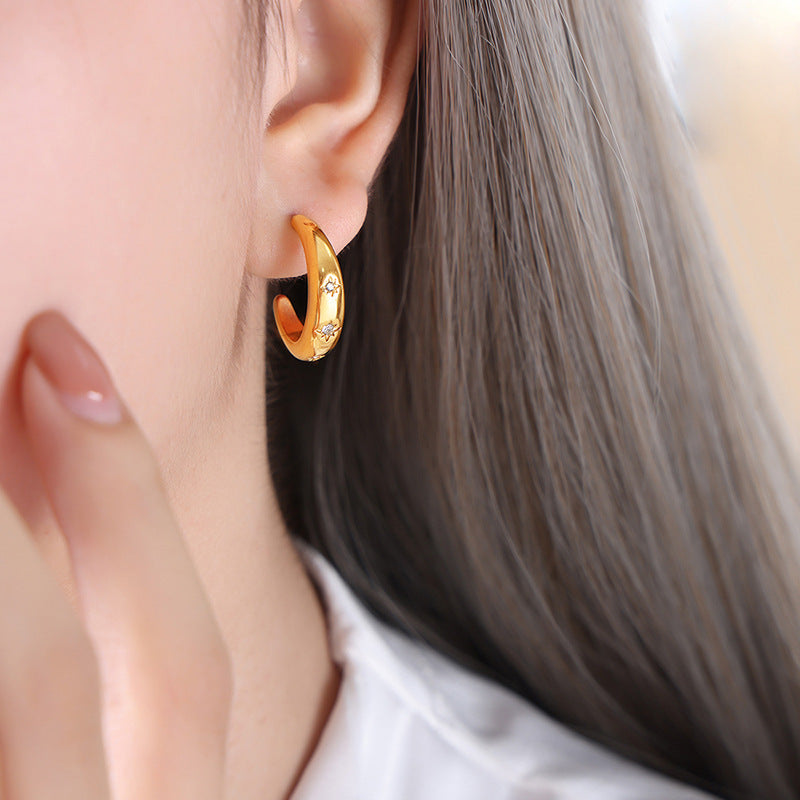 Geometric Zircon Gold-Plated Earrings with Simple Chic Style