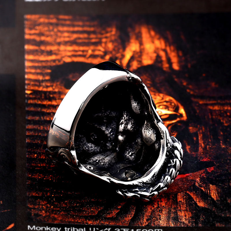 Skull and Snake Titanium Steel Ring for Men - Bold Retro Style Jewelry