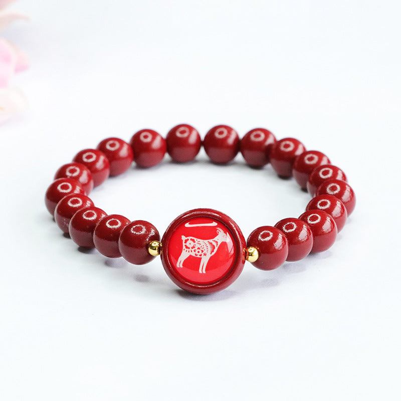 Cinnabar Stone Zodiac Bracelet with Sterling Silver Needle