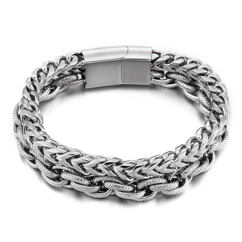 Trendy Punk Rock Double-Layer Stainless Steel Bracelet for Men - Korean-Inspired Titanium Cross-Border Jewelry Gift