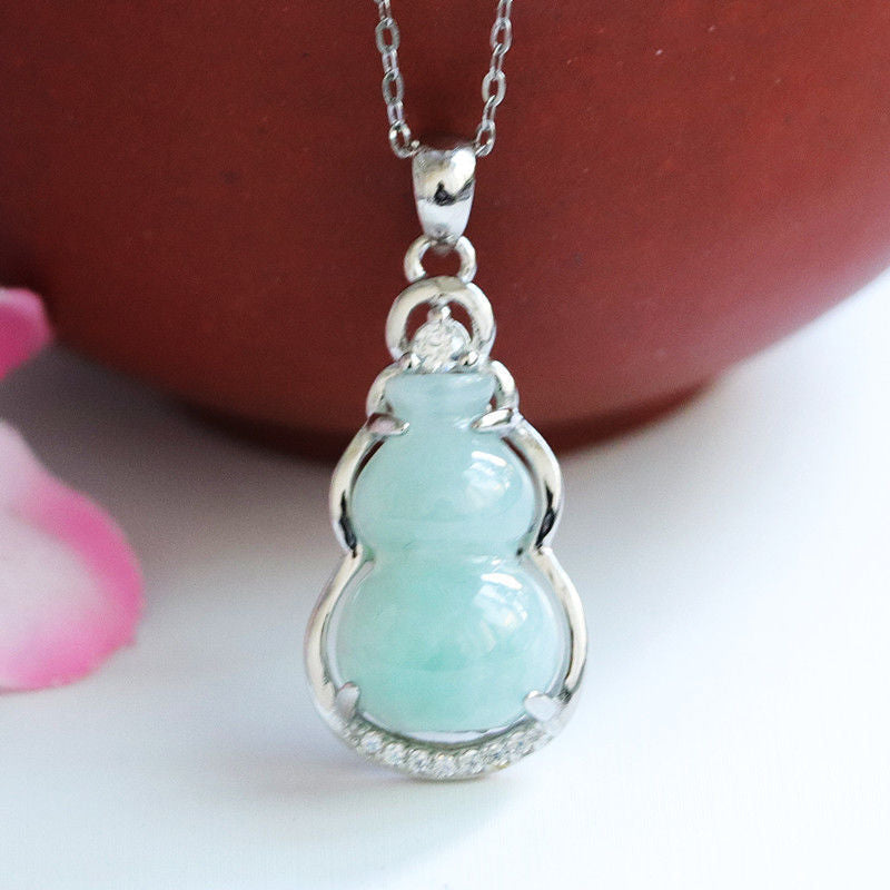 Fortune's Favor Sterling Silver Jade Gourd Necklace