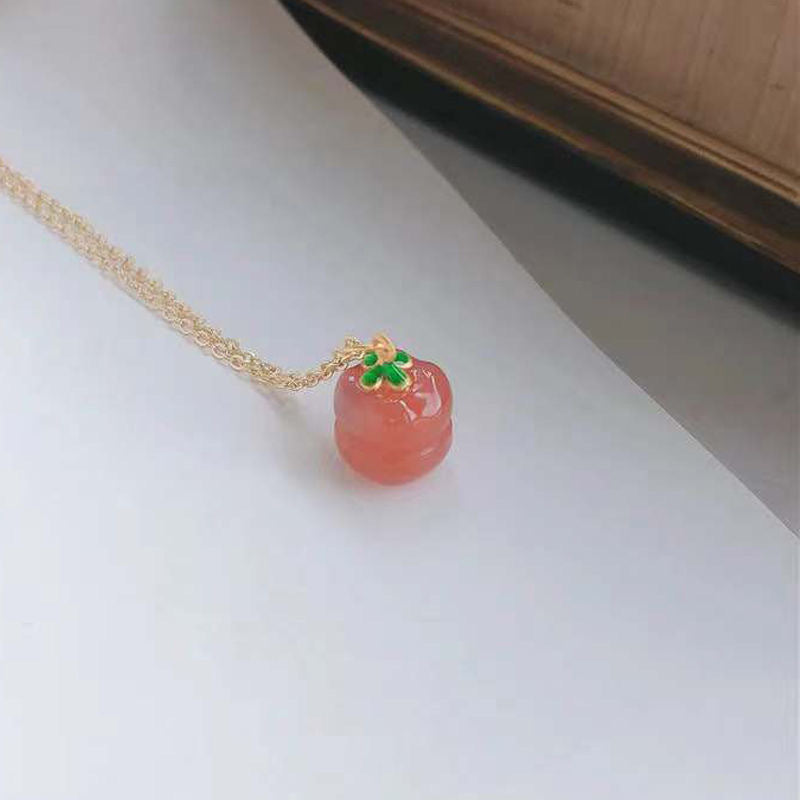 Golden Agate Persimmon Pendant Necklace