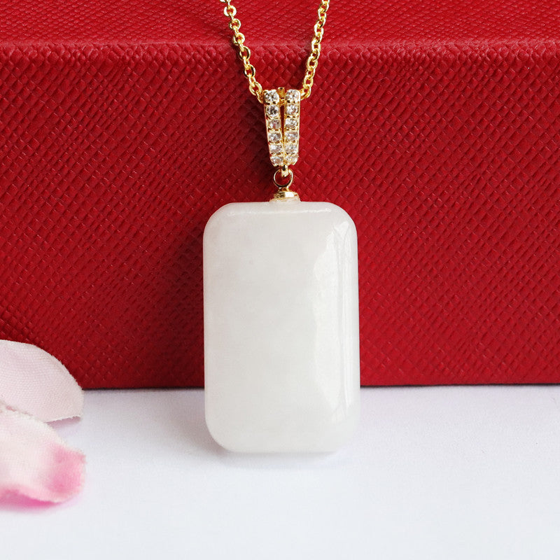 White Jade Zircon V Necklacecrafted with Natural Hotan Jade