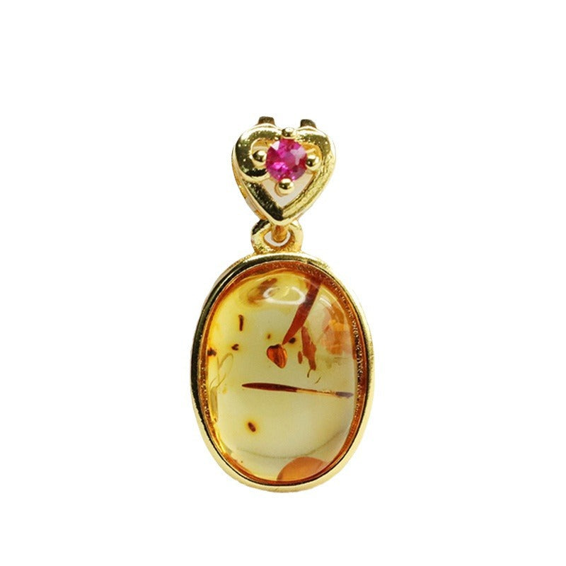 Amber Love Sterling Silver Pendant adorned with Zircon Flowers