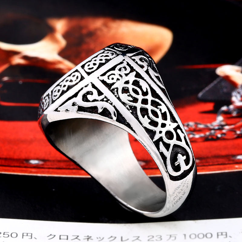 Viking Compass Titanium Steel Men's Ring - Retro Nordic Design for Wholesale