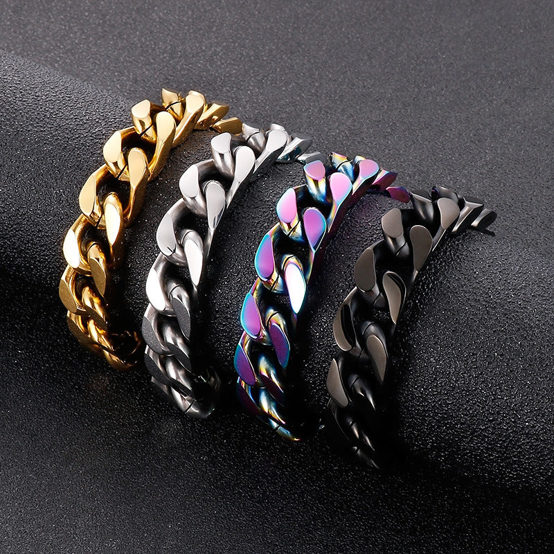 Men's Cuban Chain Bracelet - European and American Style Colorful Titanium Steel Accessory