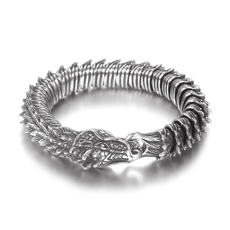 Majestic Dragon Design High-End Stainless Steel Bracelet for Men - Retro Chinese Style