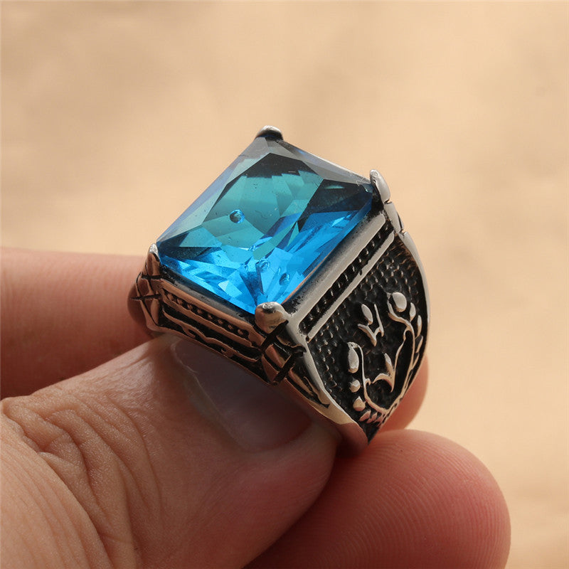 Trendy Multi-Color Zircon Titanium Steel Square Ring for Men and Women