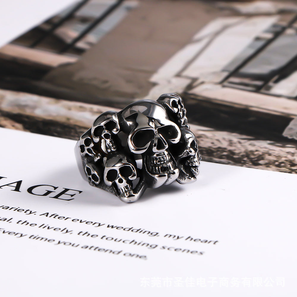 Titanium Steel Skull Ring for Men - European and American Punk Style, Available in Multiple Sizes