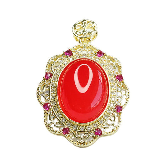 Pigeon Egg Blood Red Agate Luxurious Zircon Pendant