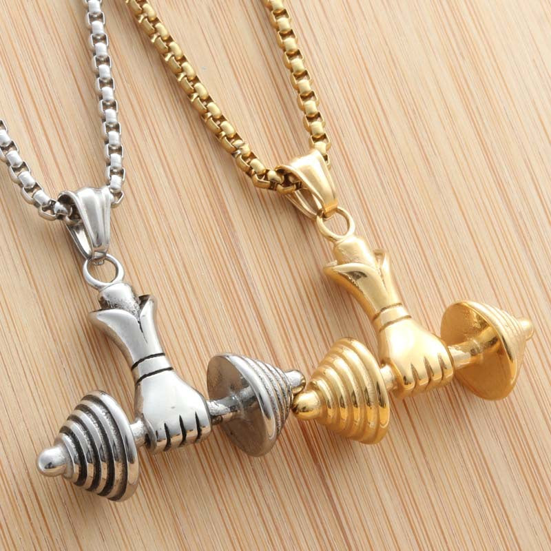 Punk Fitness Necklace: Titanium Steel Dumbbell Pendant for Men and Women - Trendy Retro Design