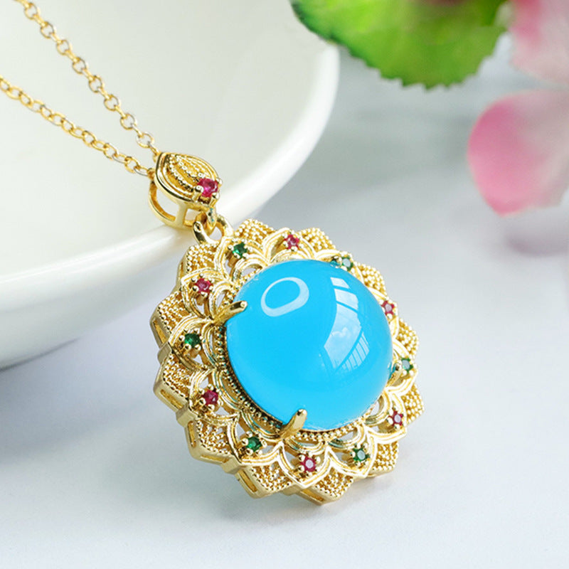 Ice Blue Chalcedony Zircon Sunflower Pendant