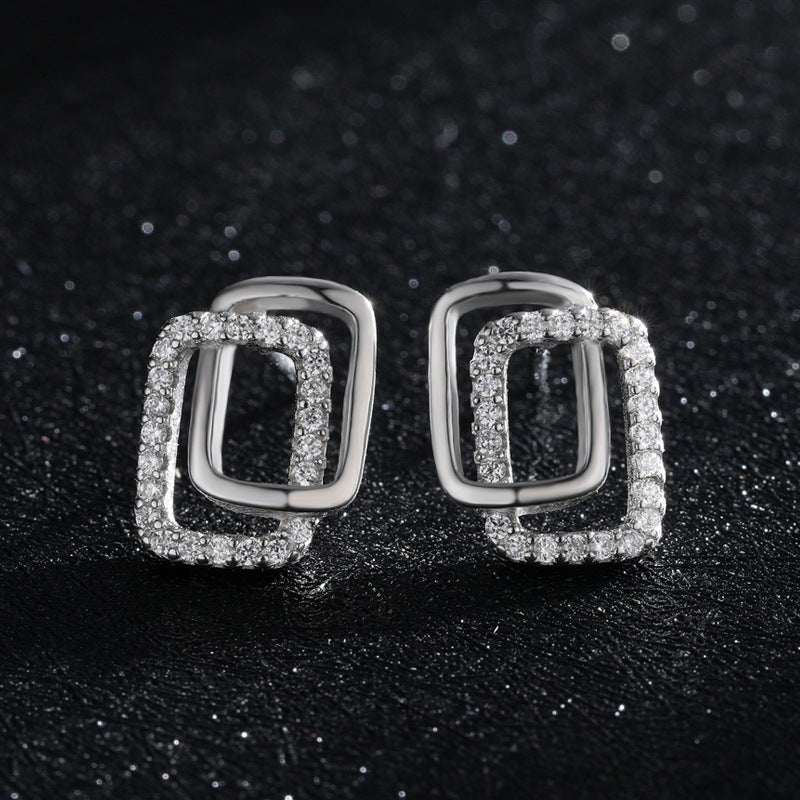 Trendy Three-Dimensional Sterling Silver Earrings with Zircon Gem