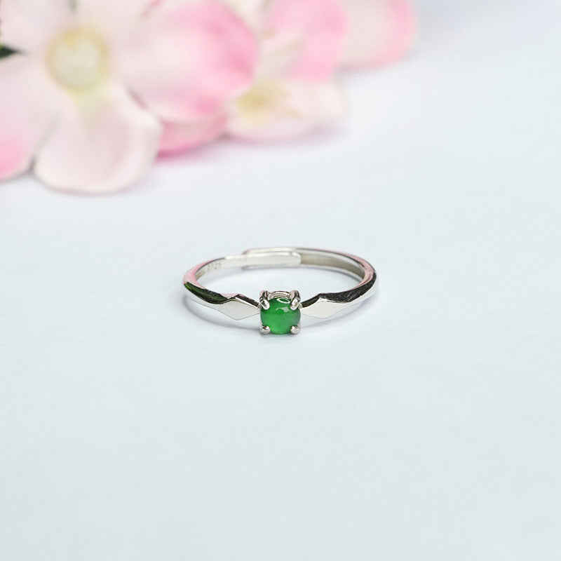 Sterling Silver Adjustable Ice Imperial Green Jadeite Ring