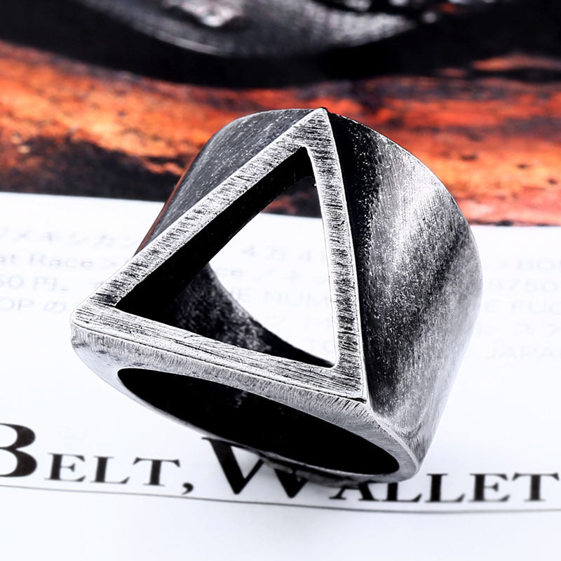 Men's Unique Triangle Hollow Stainless Steel Ring - Retro Fashion Accessory