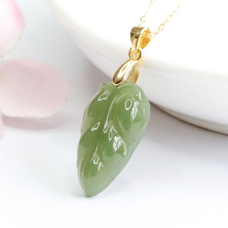 Leaf Jade Necklace with Sterling Silver Pendant