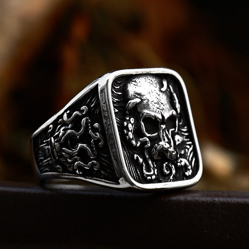 Titanium Steel Retro Octopus Skull Ring for Men - Wholesale Cross-Border Fashion