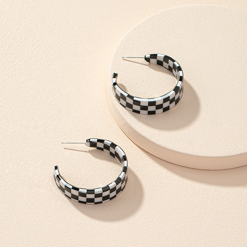 Chic Acrylic Checkerboard Earrings - Vienna Verve Collection