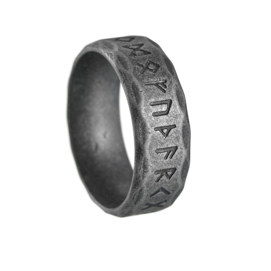 Amazon New Nordic Viking Rune Titanium Steel Ring with Ancient Silver Finish - Men's Retro Jewelry