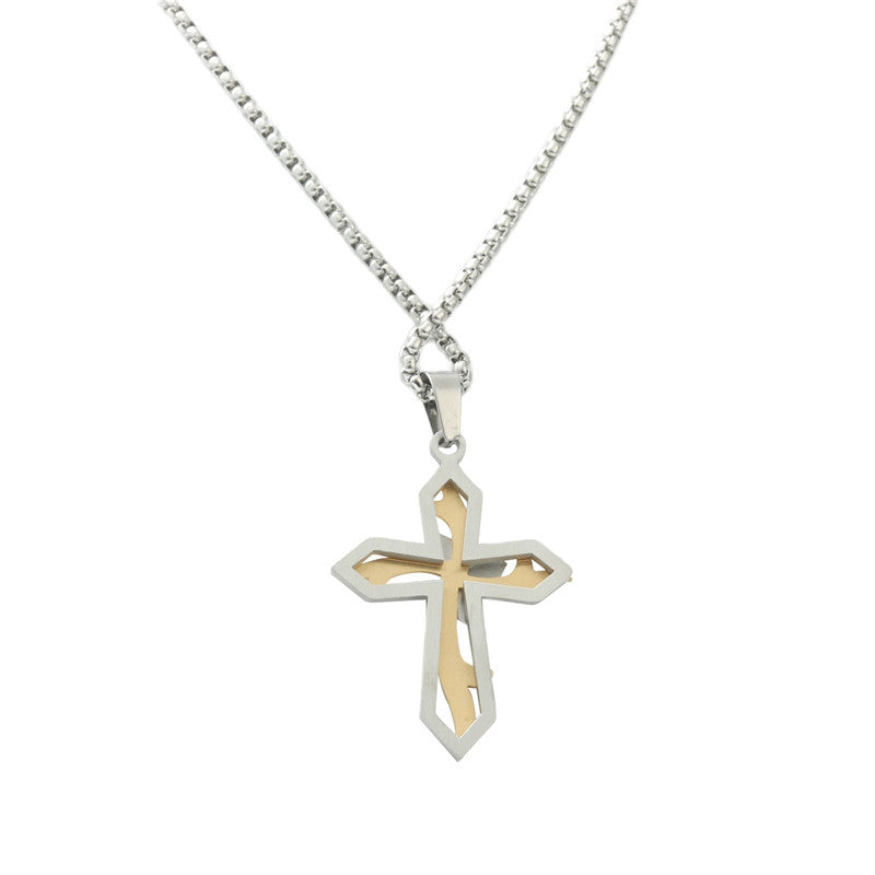 Personalized Retro Titanium Steel Cross Pendant Necklace for Men - Trendy Everyday Accessory