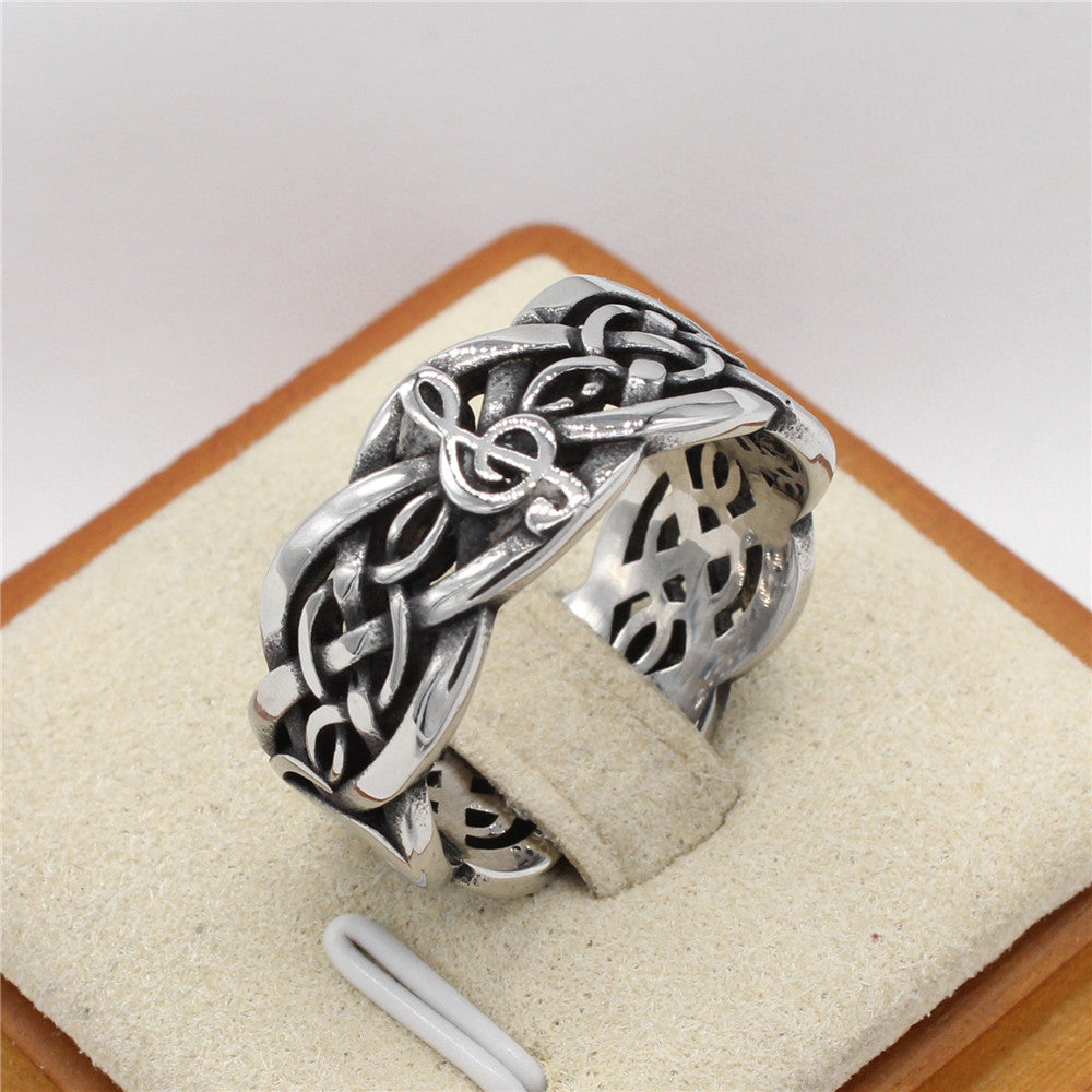 Personalized Retro Viking Music Note Titanium Steel Ring for Men - European & American Style