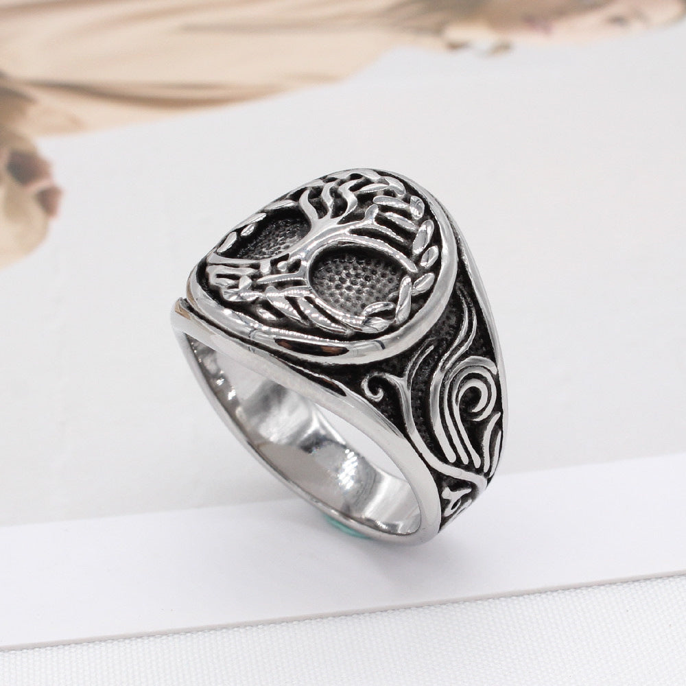 European and American Retro Life Tree Men's Titanium Steel Rings - Wholesale Jewelry