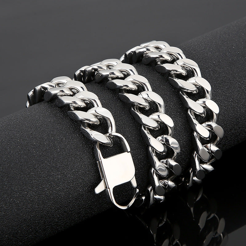 Men's Titanium Steel Cuban Chain Bracelet and Necklace - Simple and Bold Four-Sided Grind Design