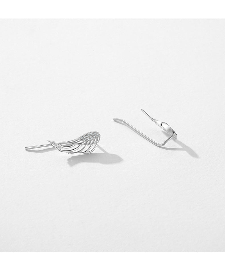 S925 Pure Silver Micro Inlaid Angel Wings Ear Clip for Women