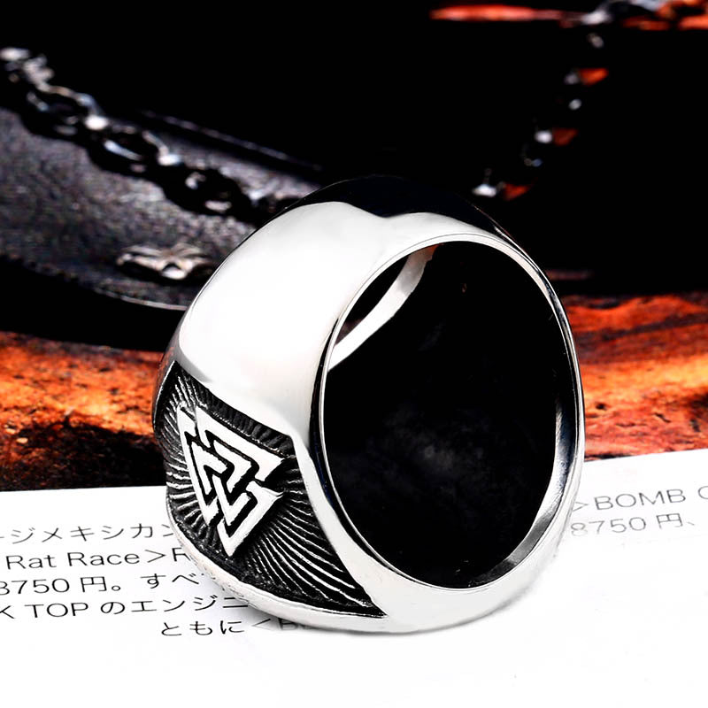 Nordic Voyager Titanium Steel Ring with Odin Triangle Design for Men